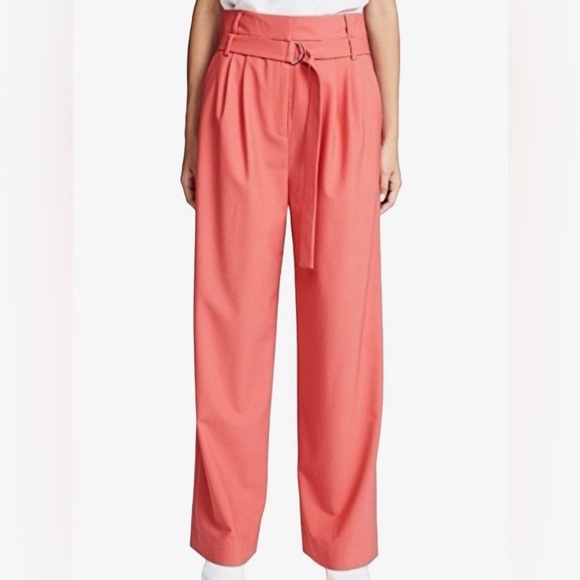 Tibi Pants - TIbi Stella Stretch Wool Crepe Paperbag Belted High Waist Pleated Pants